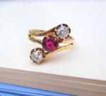 14ct Yellow Gold Ruby & Diamond Trilogy Ring