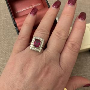 Antique Silver Ring with Simulated Ruby & Zirconia