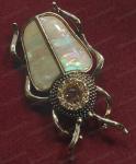 Antique Gold Scarab Beetle Crystal Brooch