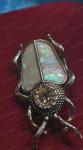 Antique Gold Scarab Beetle Crystal Brooch