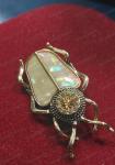 Antique Gold Scarab Beetle Crystal Brooch