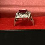 Antique Silver Ring with Simulated Ruby & Zirconia