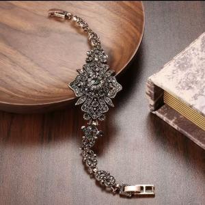Vintage Gold Bracelet with Dark Grey Crystals