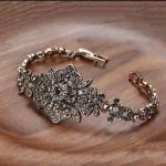 Vintage Gold Bracelet with Dark Grey Crystals