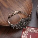 Vintage Gold Bracelet with Dark Grey Crystals