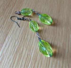 Rare Vintage Deco Green Glass Drop Earrings