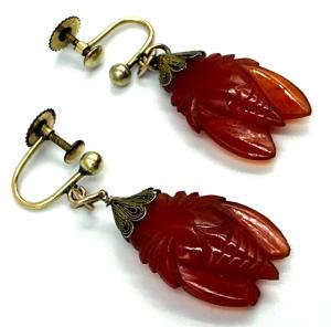Vintage Victorian 9CT Gold Carnelian Scarab Earrings