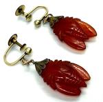 Vintage Victorian 9CT Gold Carnelian Scarab Earrings