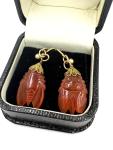 Vintage Victorian 9CT Gold Carnelian Scarab Earrings