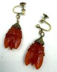 Vintage Victorian 9CT Gold Carnelian Scarab Earrings