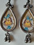 Antique Indian Miniature Krishna Silver Dangle Earrings