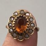 9ct Yellow Gold Citrine & Pearl Antique Ring