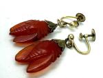 Vintage Victorian 9CT Gold Carnelian Scarab Earrings