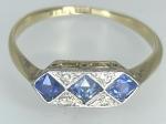 Art Deco 18ct Gold Sapphire Diamond Trilogy Ring
