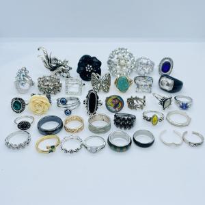 Lot of 35 Vintage Costume Rings – Mixed Styles