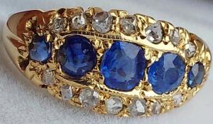 18Ct Gold Ceylon Sapphire Diamond Antique Ring