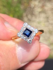 Art Deco Ceylon Sapphire & Diamond Engagement Ring