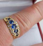18Ct Gold Ceylon Sapphire Diamond Antique Ring