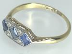 Art Deco 18ct Gold Sapphire Diamond Trilogy Ring