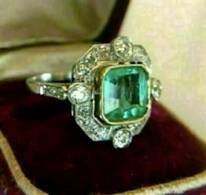 Art Deco 3.80CT Green Emerald 14K Ring