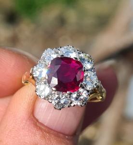 Vintage Ruby and Diamond Cluster Ring