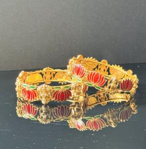 Lotus Antique Bangle Set for Women - 2 Pieces