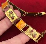 Antique Art Deco Enamel Flower Panel Bracelet