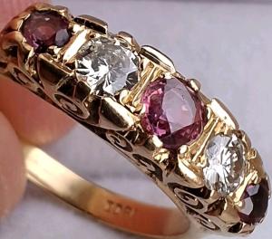 18Ct Gold Ruby Diamond Vintage Eternity Ring Size L/M