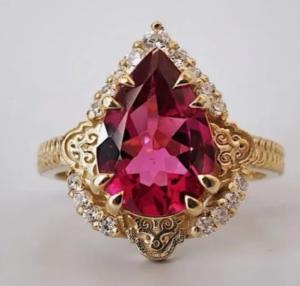 Antique Ruby Heart 18K Gold Plated Ring