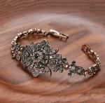 Vintage Gold Bracelet with Dark Grey Crystals