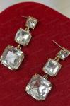 Large Square Cut Glass Crystal Earrings in Antique Gold