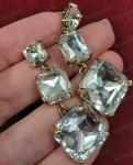 Large Square Cut Glass Crystal Earrings in Antique Gold