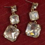 Large Square Cut Glass Crystal Earrings in Antique Gold