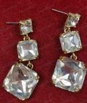 Large Square Cut Glass Crystal Earrings in Antique Gold