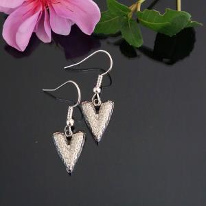 Textured Heart Dangle Antique Silver Earrings