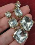 Large Square Cut Glass Crystal Earrings in Antique Gold