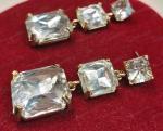 Large Square Cut Glass Crystal Earrings in Antique Gold