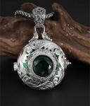 Silver Locket Necklace with Green Crystal