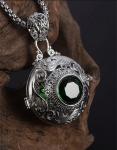 Silver Locket Necklace with Green Crystal