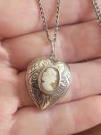 Vintage Silver Heart Cameo Pendant Necklace