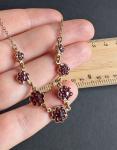 Bohemian Rose Cut Garnet Flower Necklace