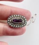 Amethyst Paste and Seed Pearl Silver Brooch