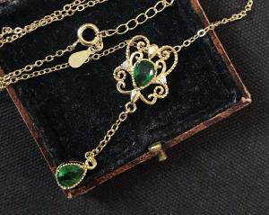 Vintage Green Gemstone and White C Necklace