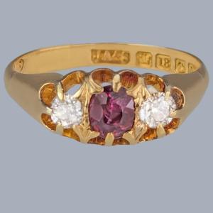 Edwardian Ruby and Diamond Trilogy Ring, 18ct Gold