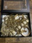 Gold Tone Vintage Jewelry Lot: Necklaces, Bracelets, Bangles