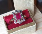 Art Deco 18ct Gold Ruby Spinel Diamond Ring