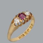 Edwardian Ruby and Diamond Trilogy Ring, 18ct Gold
