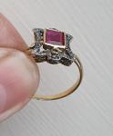 Art Deco 18ct Gold Ruby Spinel Diamond Ring