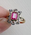 Art Deco 18ct Gold Ruby Spinel Diamond Ring