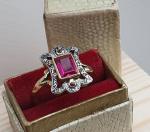 Art Deco 18ct Gold Ruby Spinel Diamond Ring